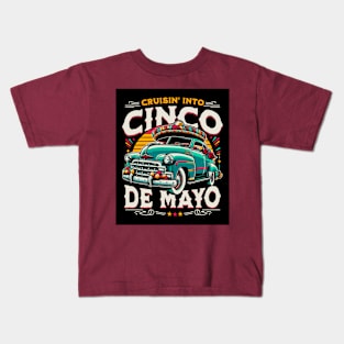 Cruisin into Cinco De Mayo vintage car, sombrero Kids T-Shirt